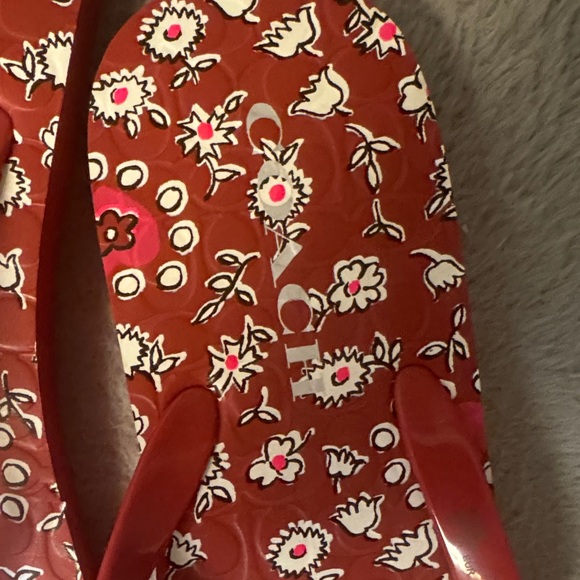 Coach Stylish Red Floral Flip Flops - Picture 4 of 5